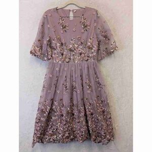 Floral Embroidered Dress in Lavender and Pink